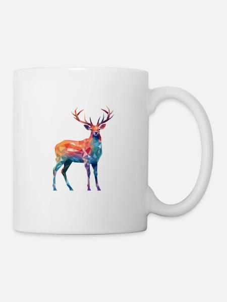Hirsch buntes Aquarell Cartoon Kawaii Tier - Tasse - Weiß