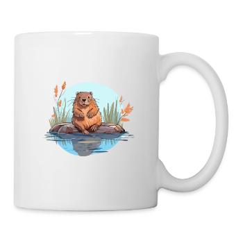 Biber buntes Aquarell Cartoon Kawaii Tier - Tasse - Weiß - Rechts