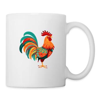 Hahn Buntes Aquarell Cartoon Kawaii Tier - Tasse - Weiß - Rechts