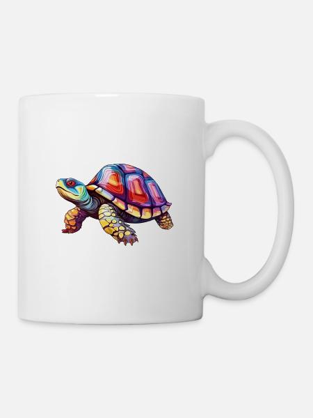 Schildkröte buntes Aquarell Cartoon Kawaii Tier - Tasse - Weiß