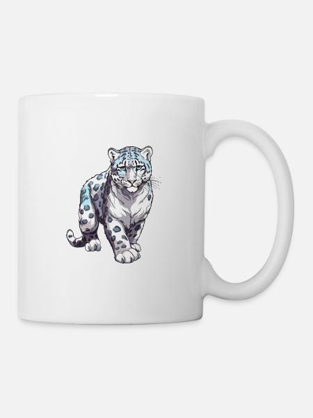 Schneeleopard Bunte Aquarell-Karikatur Kawaii An - Tasse - Weiß