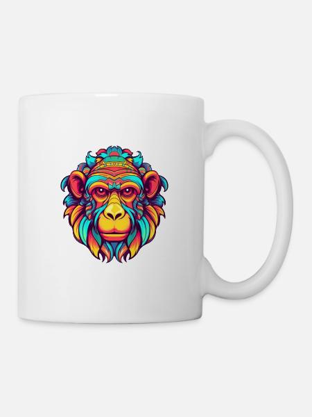 Affe buntes Aquarell Cartoon Kawaii Tier - Tasse - Weiß