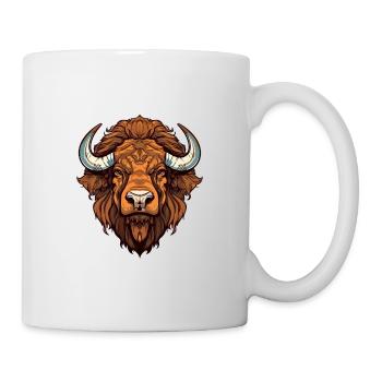 Bison Colorful Watercolor Cartoon Kawaii Animal - Mug - white - Right