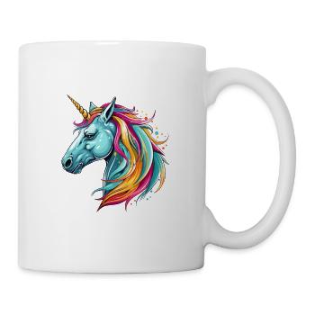 Einhorn Buntes Aquarell Cartoon Kawaii Tier - Tasse - Weiß - Rechts