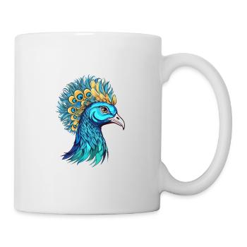 Pfau buntes Aquarell Cartoon Kawaii Tier - Tasse - Weiß - Rechts