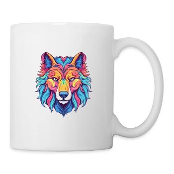 Wolf Colorful Watercolor Cartoon Kawaii Animal - Mug - white - Right