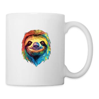 Faultier buntes Aquarell Cartoon Kawaii Tier - Tasse - Weiß - Rechts
