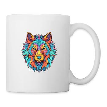 Wolf Colorful Watercolor Cartoon Kawaii Animal - Mug - white - Right