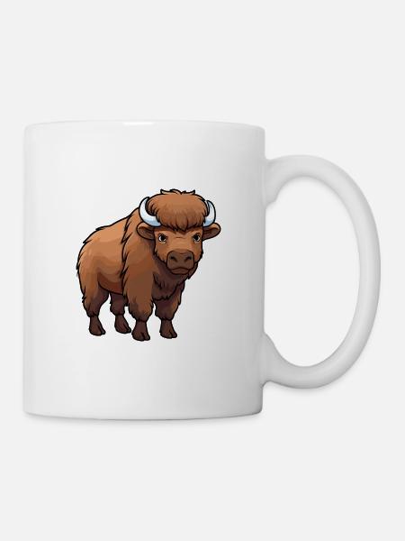 Bison mignon dessin animé kawaii aquarelle Animal de compagnie - Mug blanc - blanc