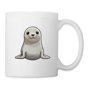 Sceau mignon dessin animé kawaii aquarelle animal animal de compagnie - Mug blanc - blanc - Droite
