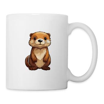 Loutre mignon dessin animé kawaii aquarelle animal animal de compagnie - Mug blanc - blanc - Droite