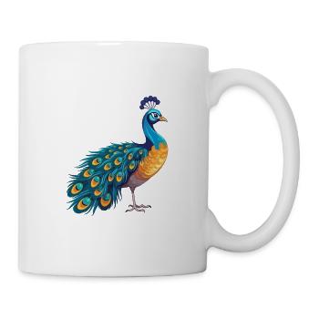 Pfau buntes Aquarell Cartoon Kawaii Tier - Tasse - Weiß - Rechts