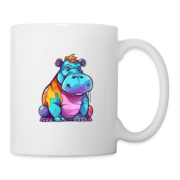 Hippo Colorful Watercolor Cartoon Kawaii Animal - Mug - white - Right