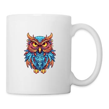 Owl Colorful Watercolor Cartoon Kawaii Animal - Mug - white - Right