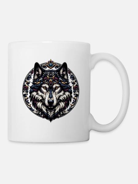 loup majestueux avec cadre - Mug blanc - blanc
