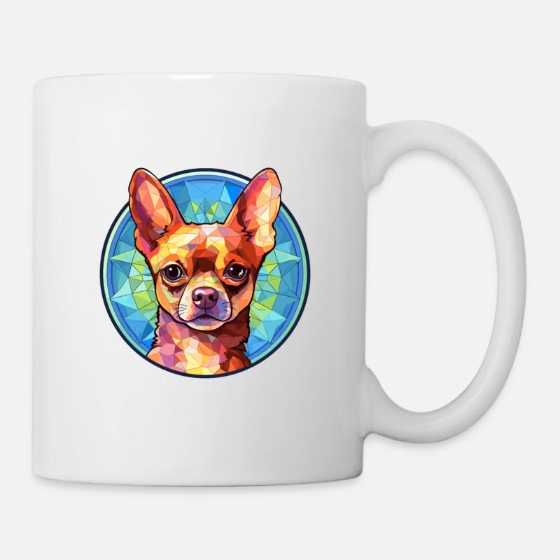 Chihuahua chien vitrail coloré dessin animé Kawai - Mug blanc - blanc