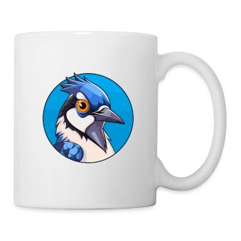 Blauer Eichelhäher Vogel Buntes Glas Bunte Karikatur Kawai - Tasse - Weiß - Rechts