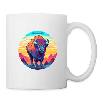 Bison-Buntglas-Cartoon-Kawaii-Tier - Tasse - Weiß - Rechts