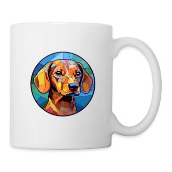 Dackelhund Hund Buntglas Bunte Karikatur Kawai - Tasse - Weiß - Rechts