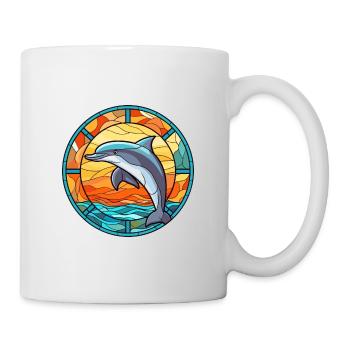 Dolphin Stained Glass Colorful Cartoon Kawaii Anim - Mug - white - Right