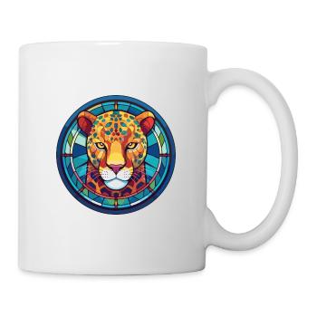 Jaguar vitrail coloré dessin animé Kawaii Anima - Mug blanc - blanc - Droite