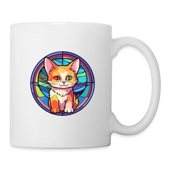 Chaton vitrail coloré dessin animé Kawaii Anima - Mug blanc - blanc - Droite