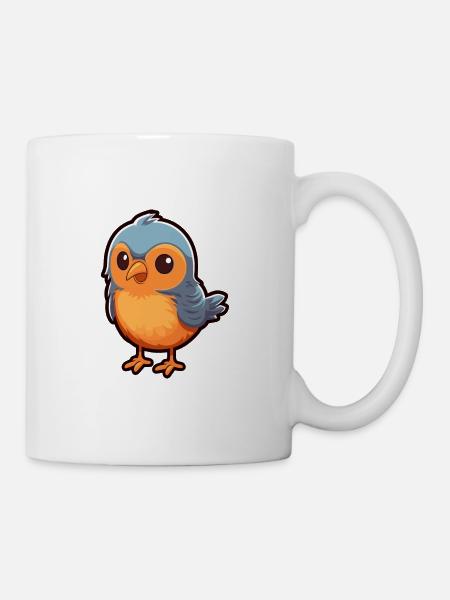 Oiseau Mignon Dessin Animé Kawaii Aquarelle Animal De Compagnie - Mug blanc - blanc