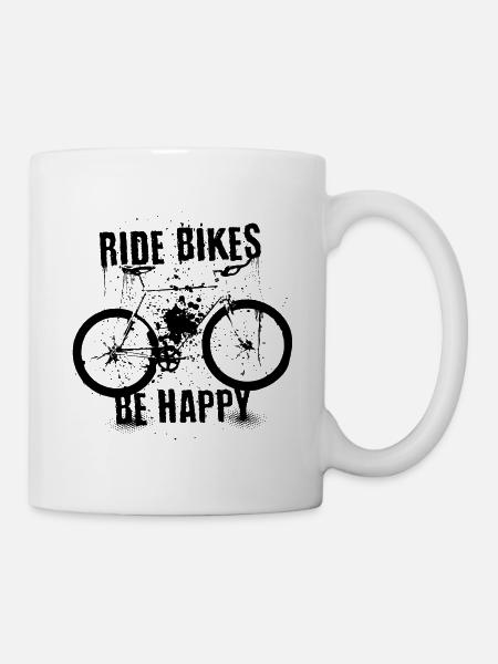 Fahre Rad und sei Happy Fahrrad fahren Hobby Sport - Tasse - Weiß