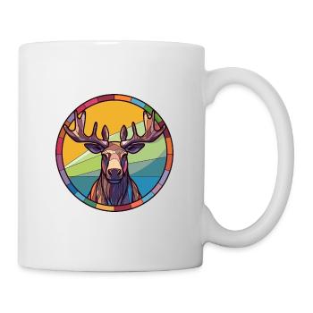 Moose Stained Glass Colorful Cartoon Kawaii Animal - Mug - white - Right