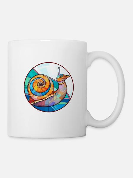 Schnecke Buntglas Bunte Karikatur Kawaii Tier - Tasse - Weiß
