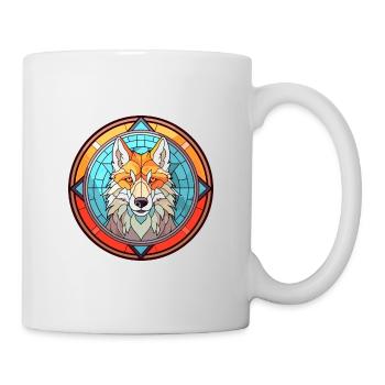 Wolf Stained Glass Colorful Cartoon Kawaii Animal - Mug - white - Right