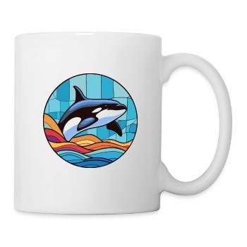 Orca Stained Glass Colorful Cartoon Kawaii Animal - Mug - white - Right