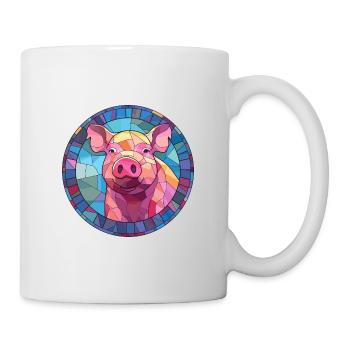 Schwein Buntglas bunte Karikatur Kawaii Tier - Tasse - Weiß - Rechts