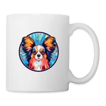 Papillon Hund Buntes Glas Bunte Karikatur Kawaii - Tasse - Weiß - Rechts