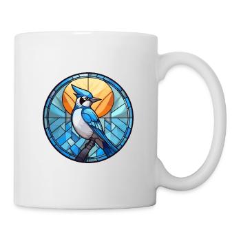 Blue Jay Stained Glass Colorful Cartoon Kawaii Ani - Mug - white - Right