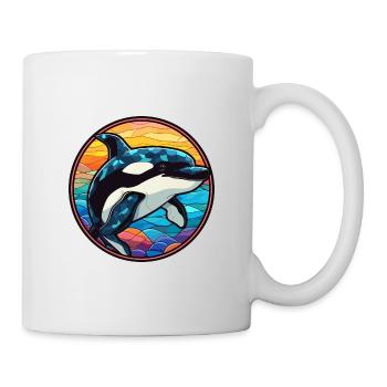 Orca Stained Glass Colorful Cartoon Kawaii Animal - Mug - white - Right
