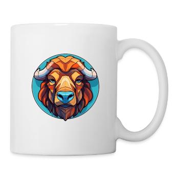 Bison Stained Glass Colorful Cartoon Kawaii Animal - Mug - white - Right