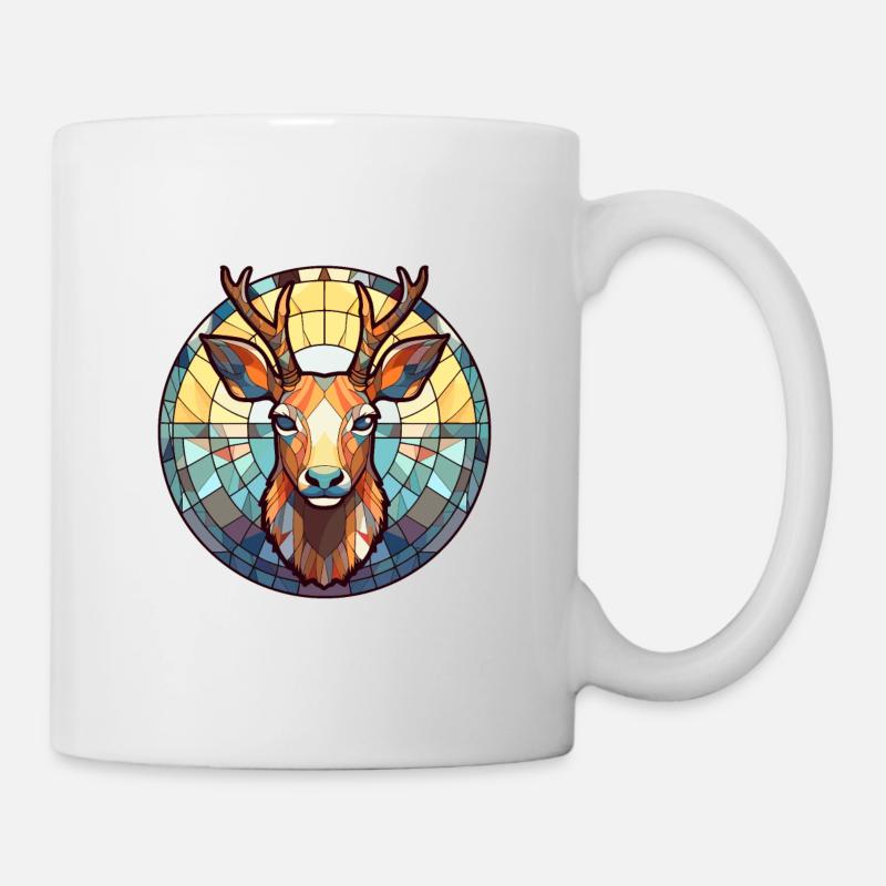 Hirsch Buntes Glas Bunte Karikatur Kawaii Tier - Tasse - Weiß