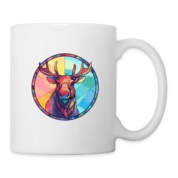 Moose Stained Glass Colorful Cartoon Kawaii Animal - Mug - white - Right