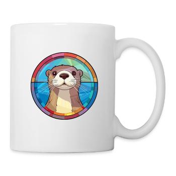 Loutre vitrail coloré dessin animé Kawaii Animal - Mug blanc - blanc - Droite
