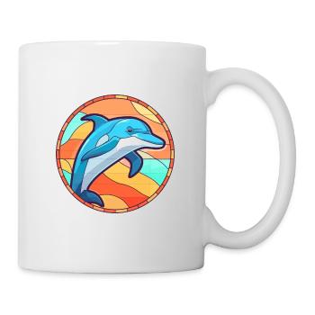 Dolphin Stained Glass Colorful Cartoon Kawaii Anim - Mug - white - Right