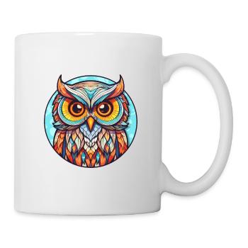 Eule Buntglas Bunte Karikatur Kawaii Tier - Tasse - Weiß - Rechts
