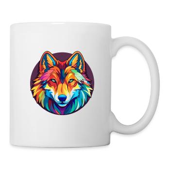 Wolf Stained Glass Colorful Cartoon Kawaii Animal - Mug - white - Right