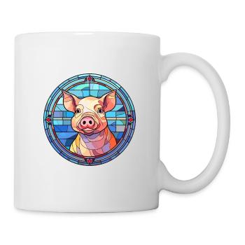 Schwein Buntglas bunte Karikatur Kawaii Tier - Tasse - Weiß - Rechts