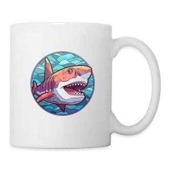 Requin vitrail coloré dessin animé Kawaii Animal - Mug blanc - blanc - Droite