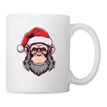 Entzückender Affenkopf in Weihnachtsmütze - Tasse - Weiß - Rechts