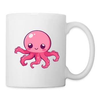 Oktopus Niedlich Glücklich Kawaii Cartoon Clipart Tier - Tasse - Weiß - Rechts