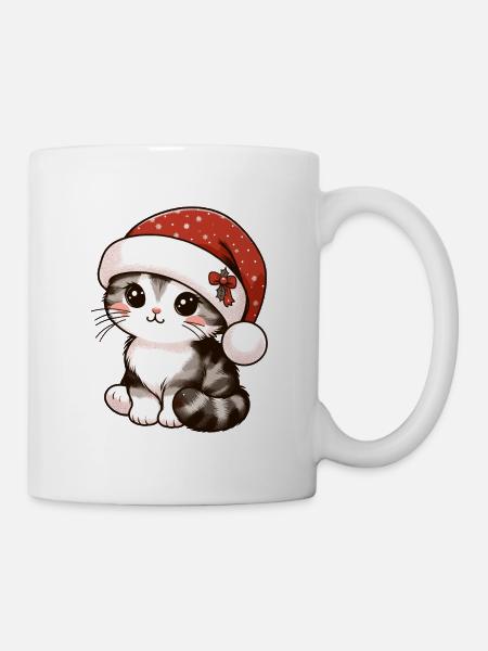 HOUSE CAT KITTY KITTEN PET CHRISTMAS HAT - Mug - white