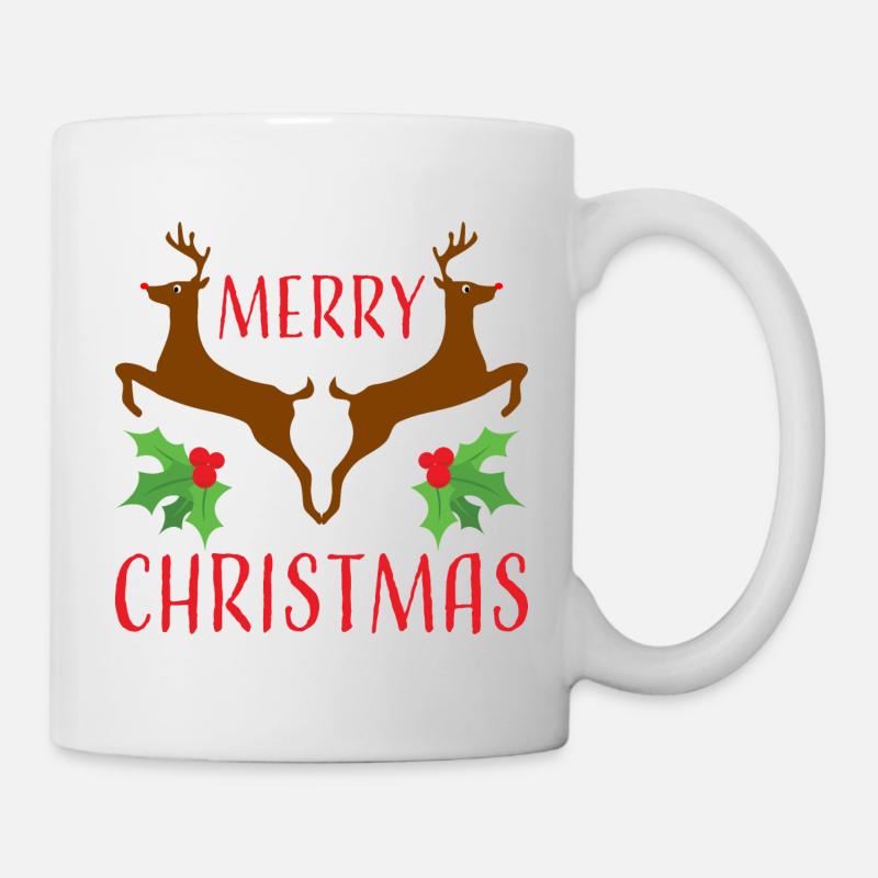 Frohe Weihnachten Rentier und Stechpalme - Tasse - Weiß