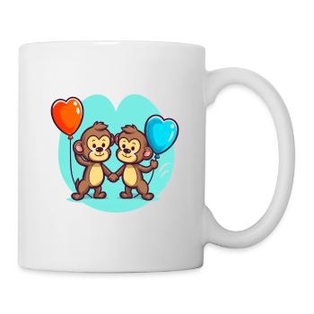Monkeys Kawaii Cartoon Pet Playing With Balloons - Mug - white - Right